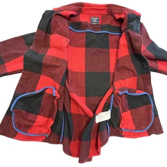 VTG Abercrombie & Fitch shirt Men’s Red Black Buffalo Plaid shacket barncoat L - Picture 2 of 11